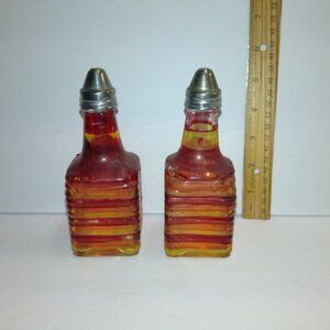 Tablecraft Beehive Collection Oil and Vinegar Dispensers Amber & Red Ribbed